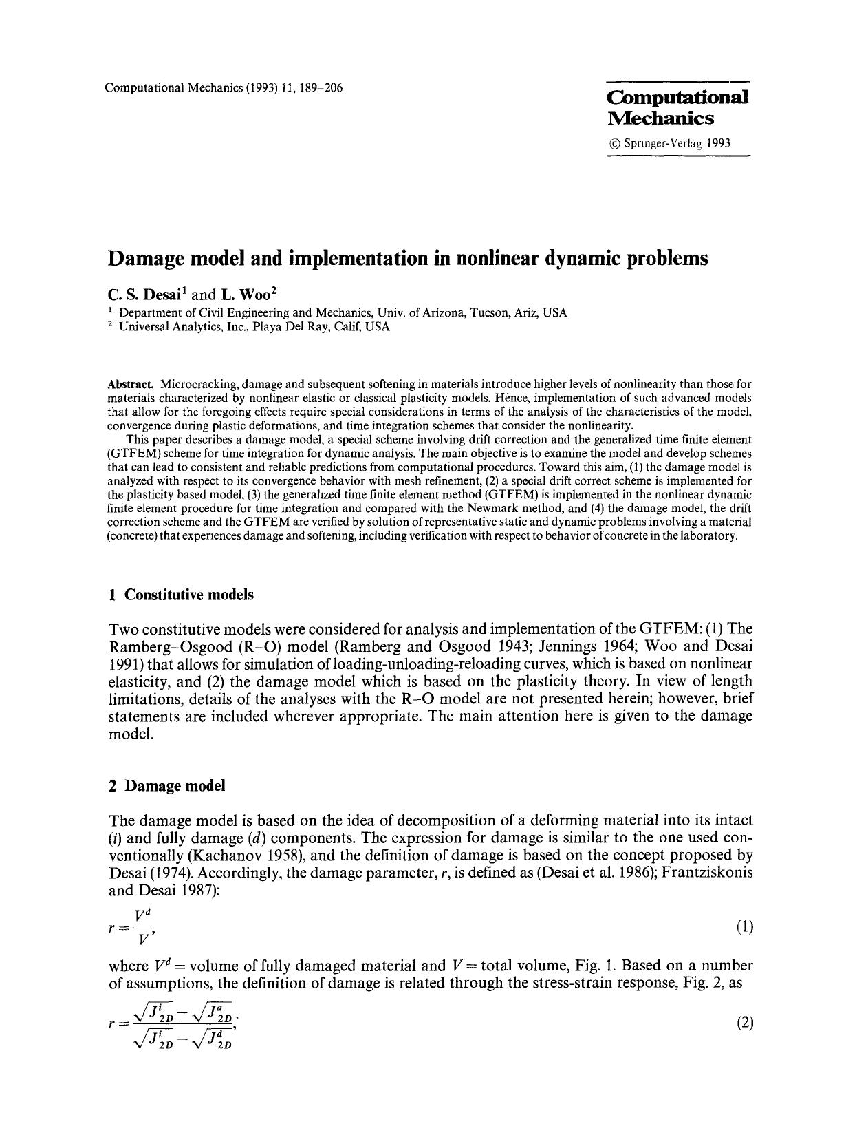 Damage model and implementation in nonlinear dynamic problems by Unknown