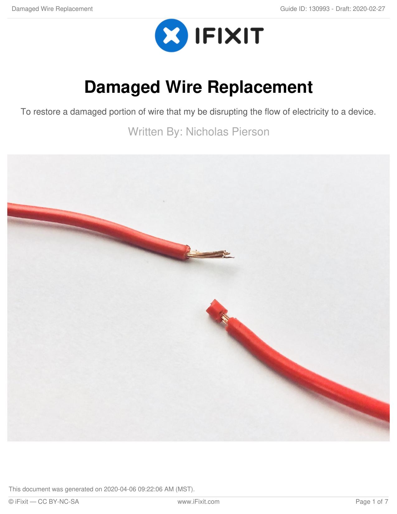 Damaged Wire Replacement by Unknown
