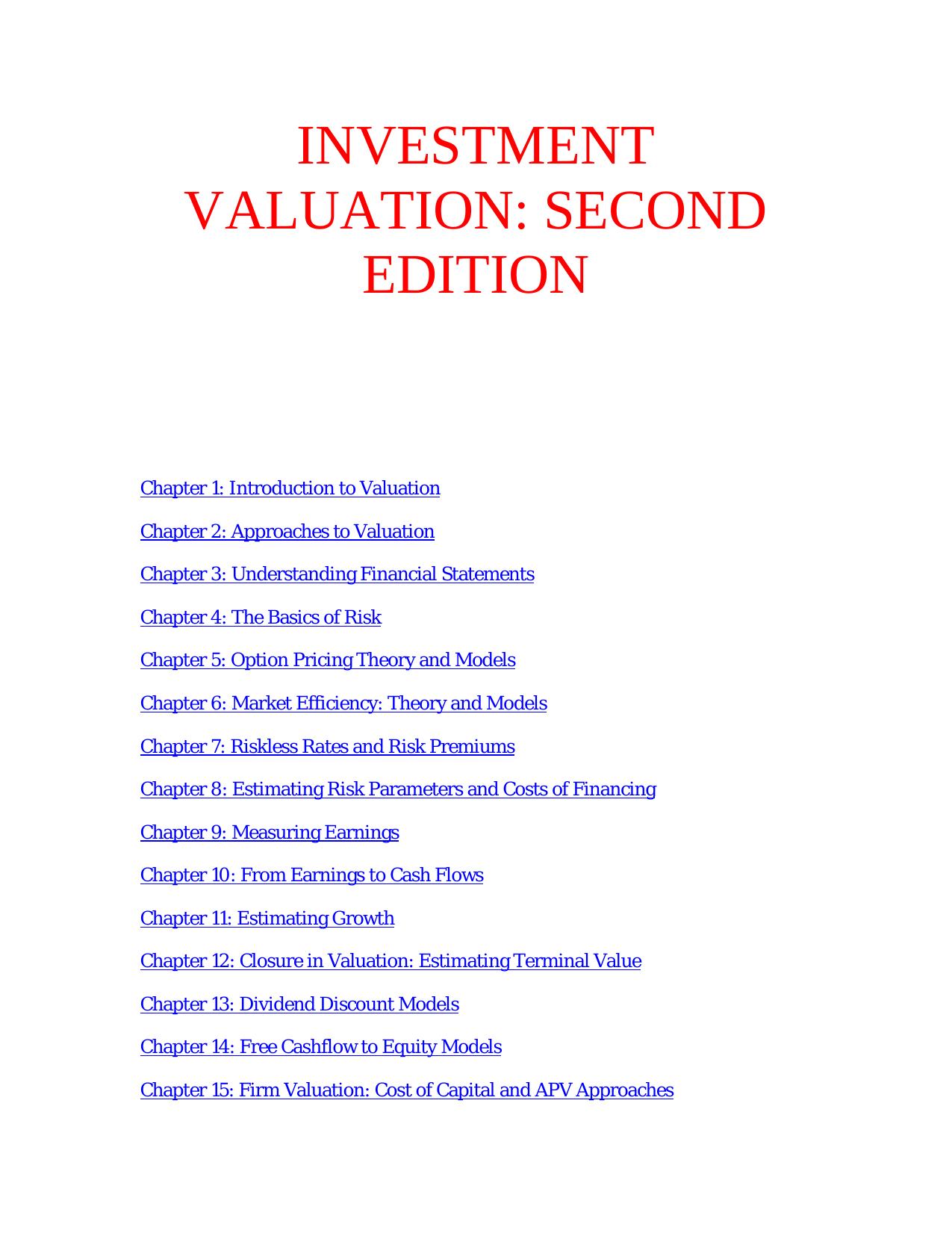 Damodaran Book On Investment Valuation 2nd Edition Mcgraw Hill by Unknown