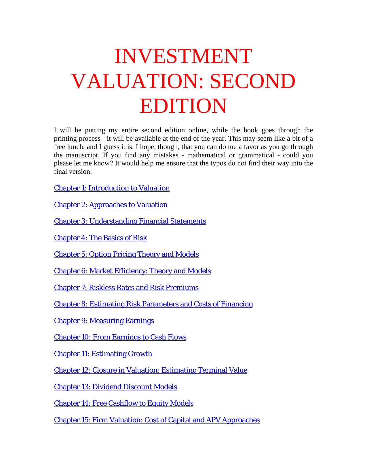Damodaran Book on Investment Valuation, 2nd Edition by Unknown