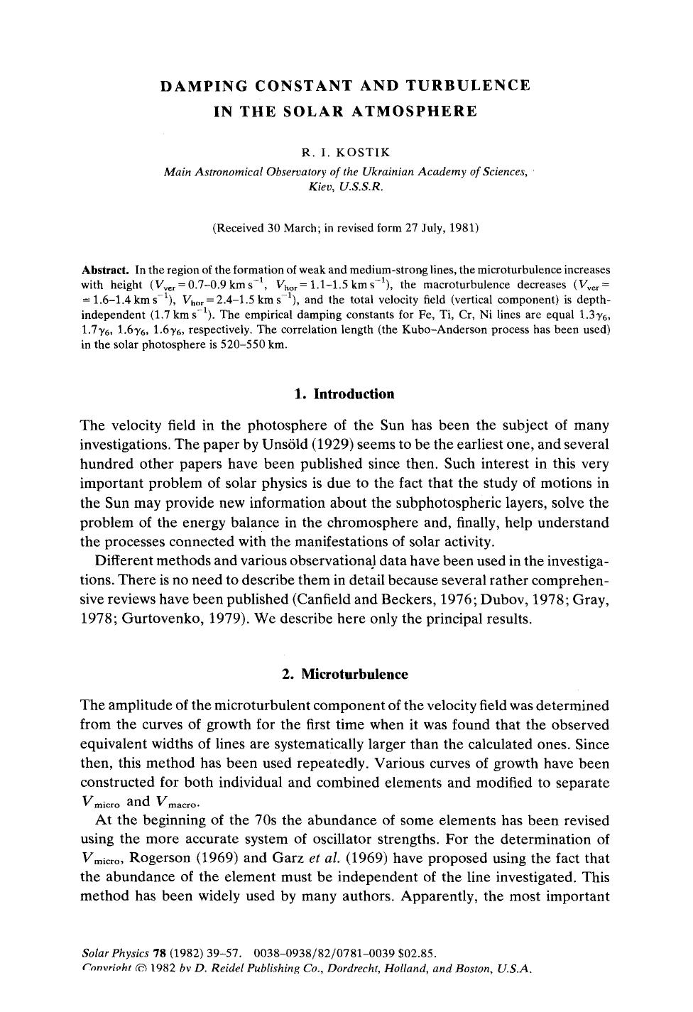 Damping constant and turbulence in the solar atmosphere by Unknown