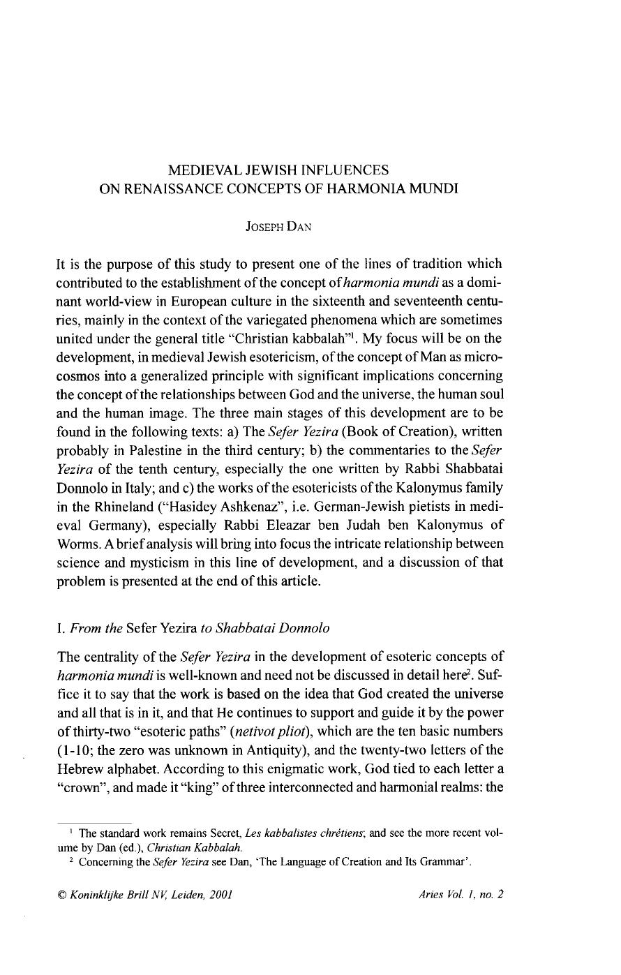 Dan, Joseph by Medieval Jewish Influences on Renaissance Concepts of Harmonia Mundi (2001) 1 Aries 135