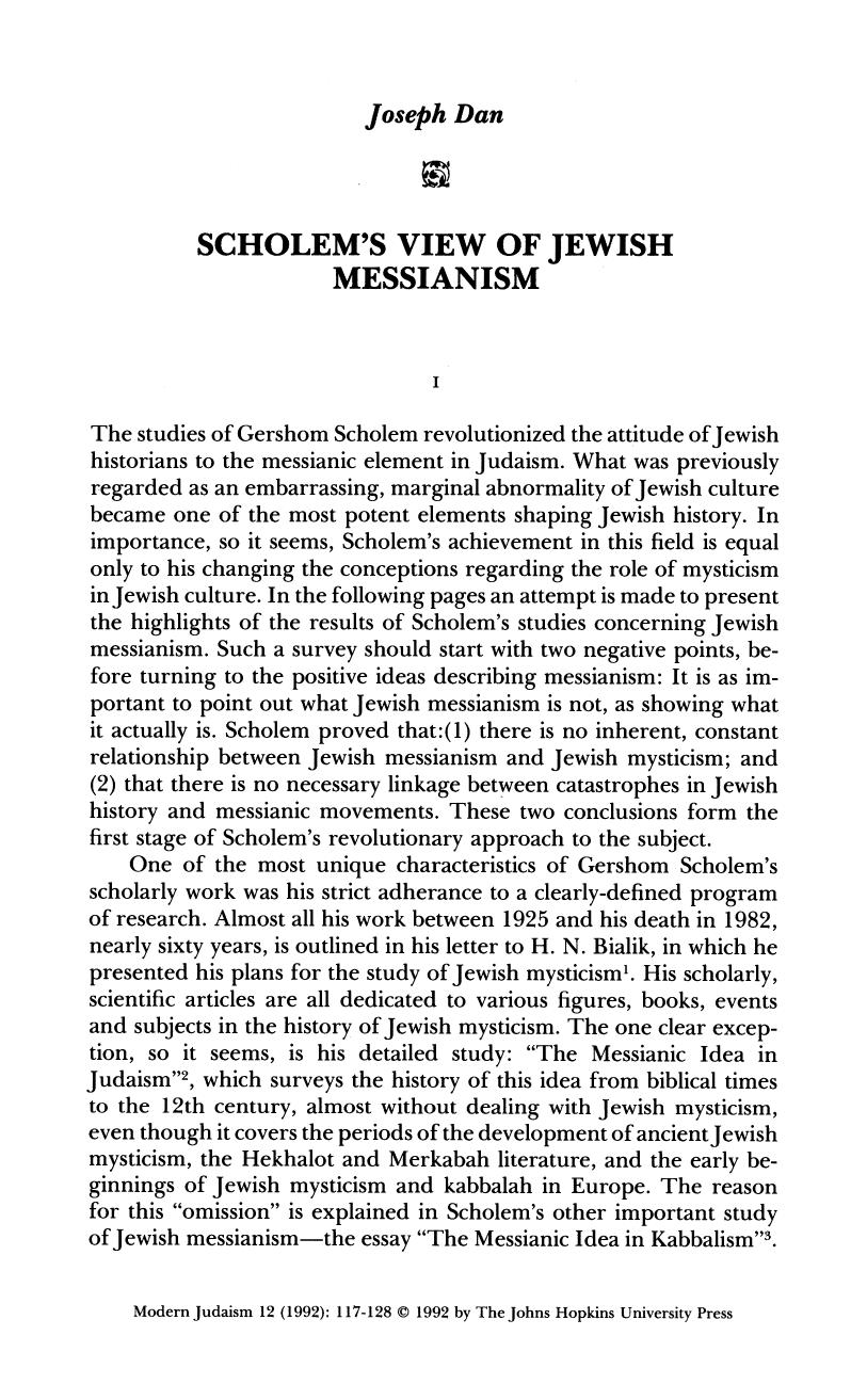 Dan, Joseph by Scholem's View of Jewish Messianism (1992) 12 Mod Judaism 117
