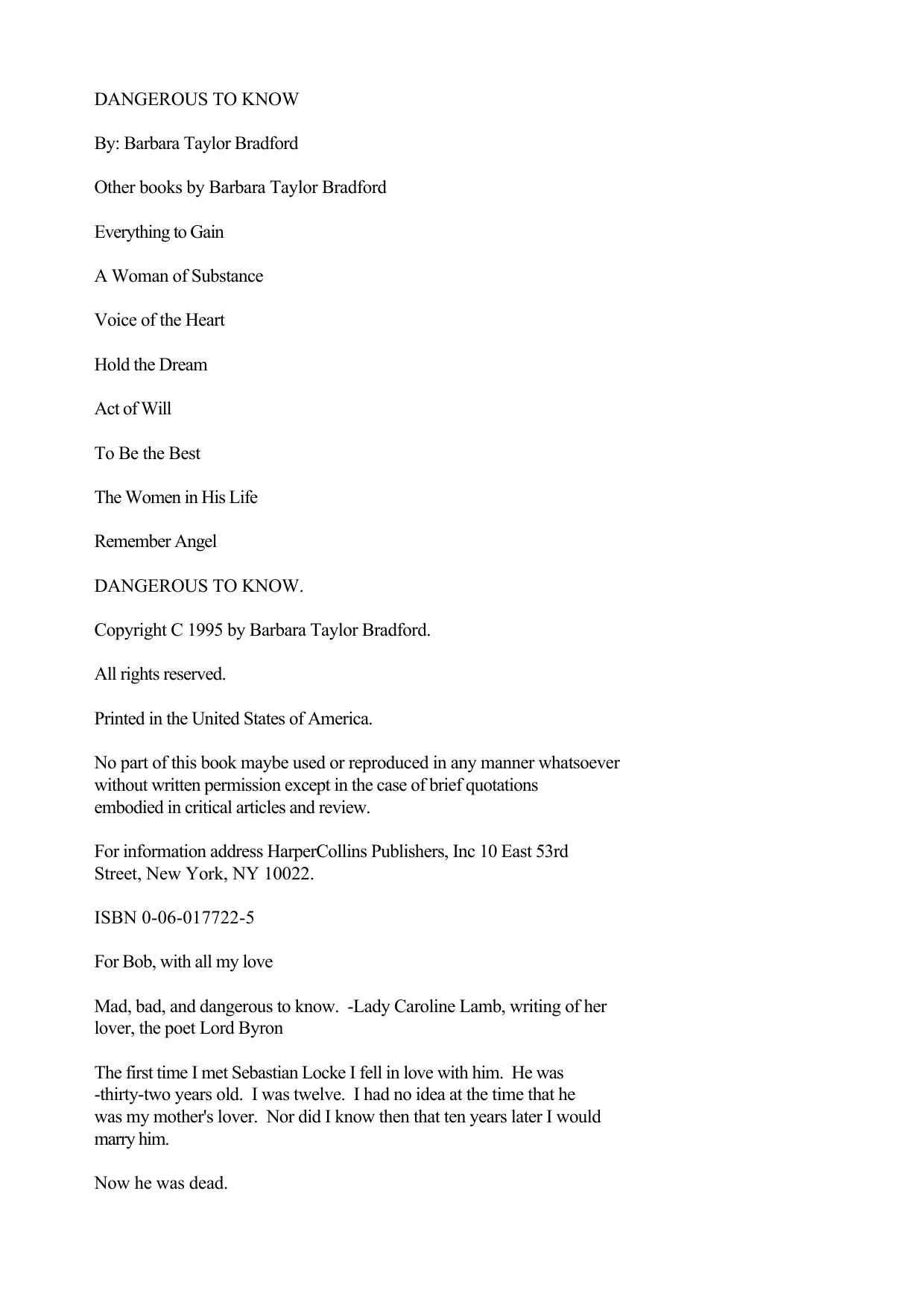 Dangerous to Know by Barbara Taylor Bradford