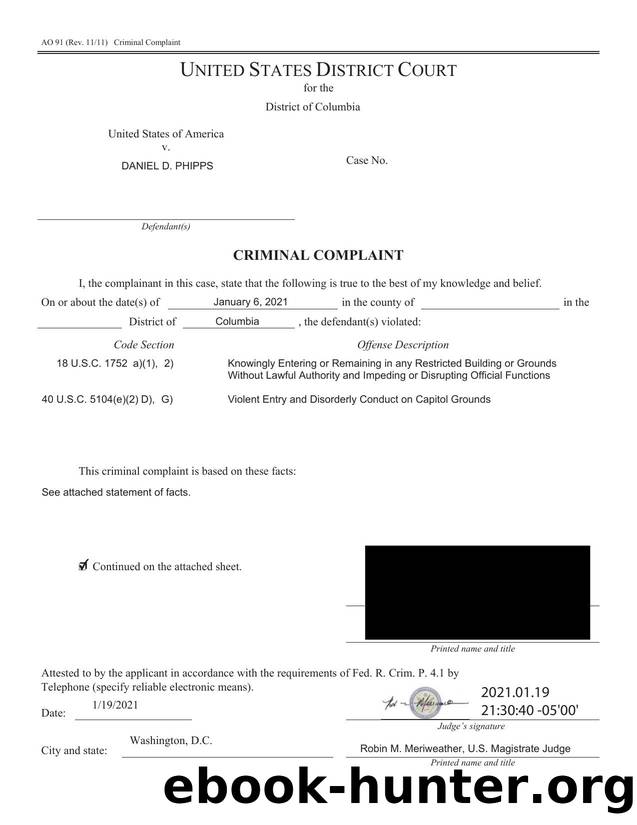Daniel D. Phipps Complaint and Statement of Facts by USAO/FBI