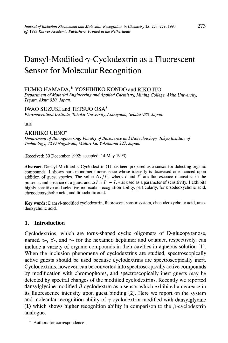 Dansyl-Modified &#x03B3;-Cyclodextrin as a fluorescent sensor for molecular recognition by Unknown