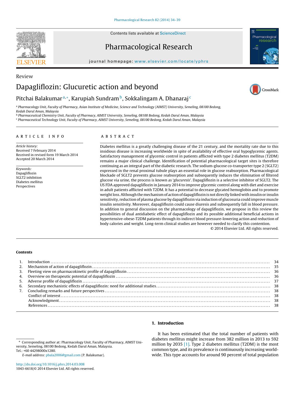 Dapagliflozin: Glucuretic action and beyond by Pitchai Balakumar & Karupiah Sundram & Sokkalingam A. Dhanaraj