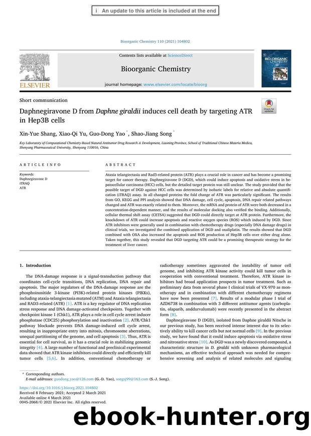 Daphnegiravone D from Daphne giraldii induces cell death by targeting ATR in Hep3B cells by Xin-Yue Shang & Xiao-Qi Yu & Guo-Dong Yao & Shao-Jiang Song