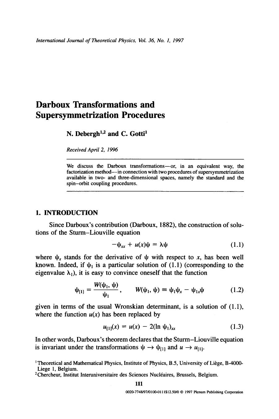 Darboux transformations and supersymmetrization procedures by Unknown
