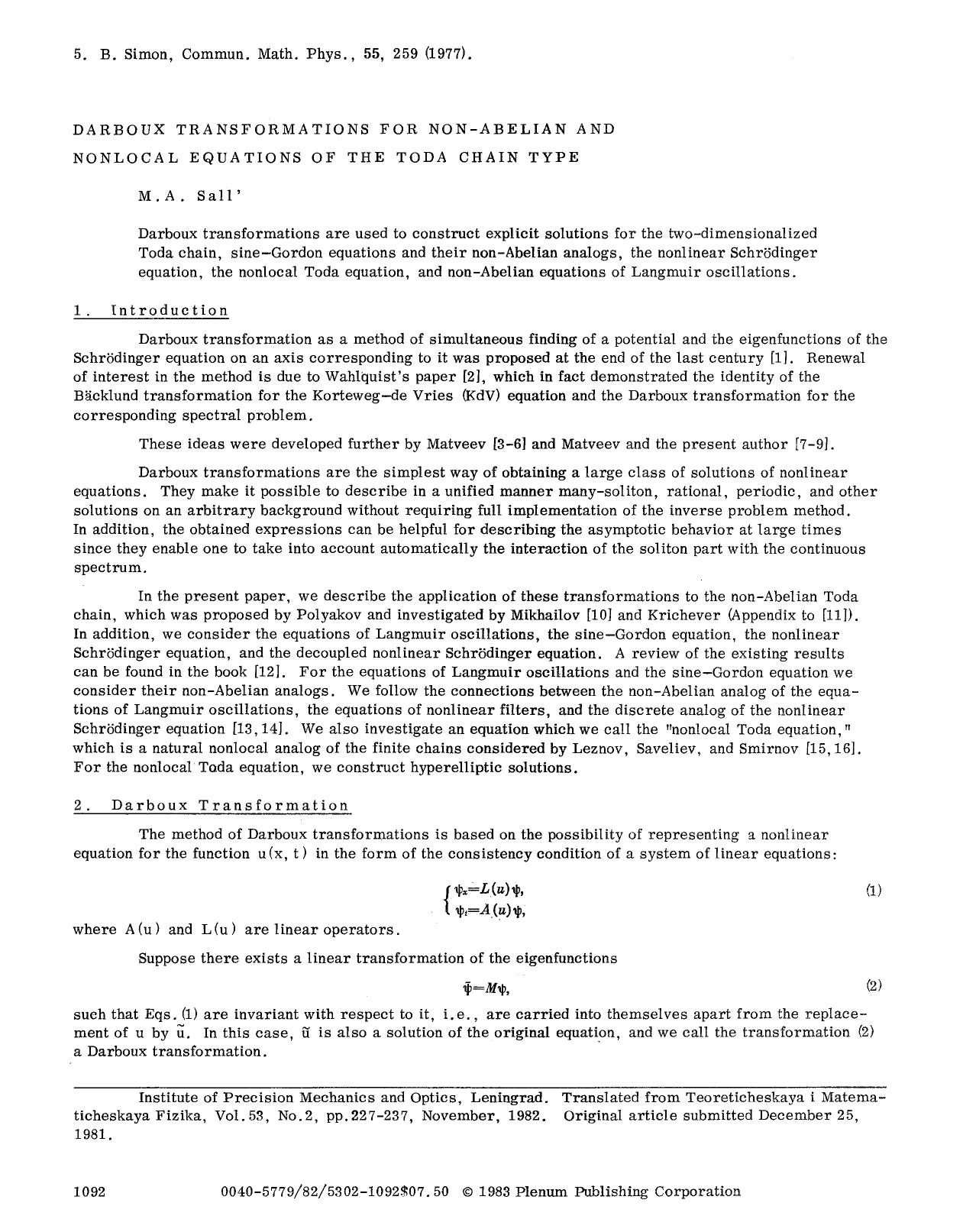 Darboux transformations for non-Abelian and nonlocal equations of the Toda chain type by Unknown