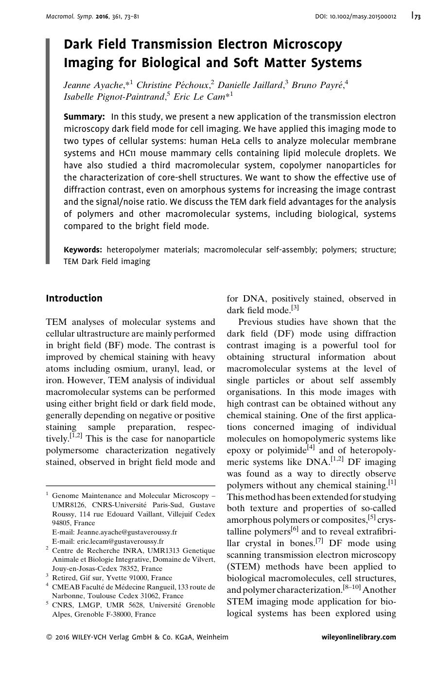 Dark Field Transmission Electron Microscopy Imaging for Biological and Soft Matter Systems by Unknown