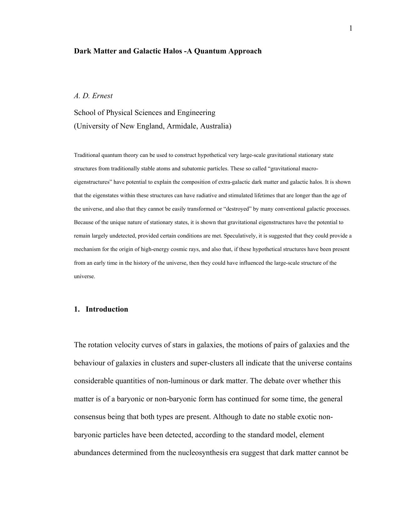 Dark matter and galactic halos - a quantum approach by Ernest A. D