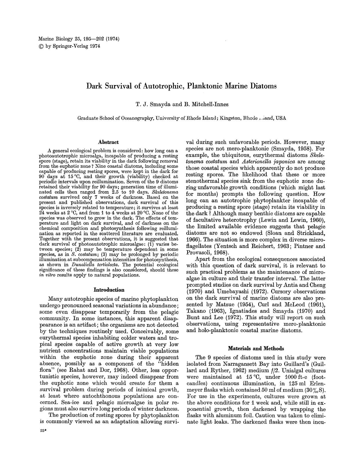 Dark survival of autotrophic, planktonic marine diatoms by Unknown