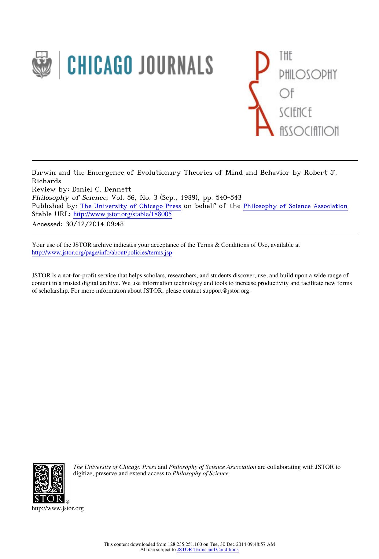 Darwin and the Emergence of Evolutionary Theories of Mind and Behavior by Robert J. Richards by Darwin & the Emergence of Evolutionary Theories