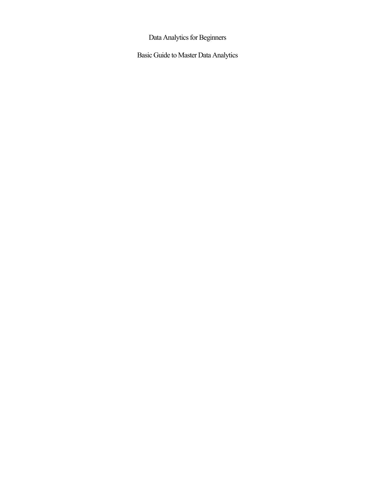Data Analytics for Beginners by Paul Kinley