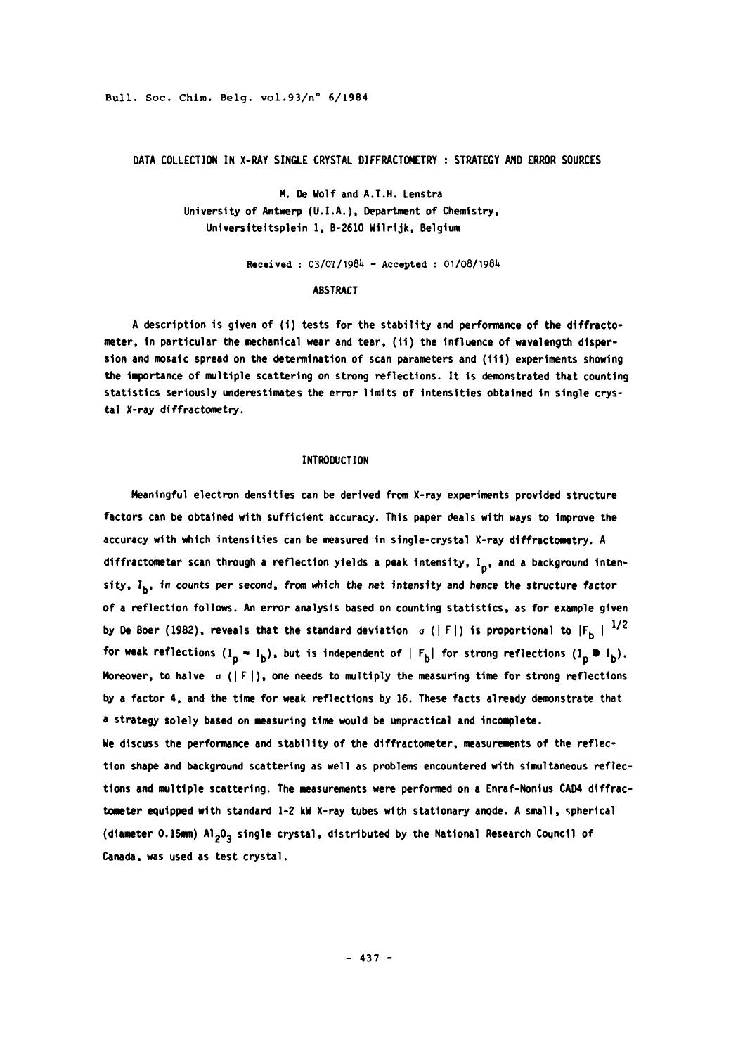 Data Collection in Xray Single Crystal Diffractometry : Strategy and Error Sources by Unknown