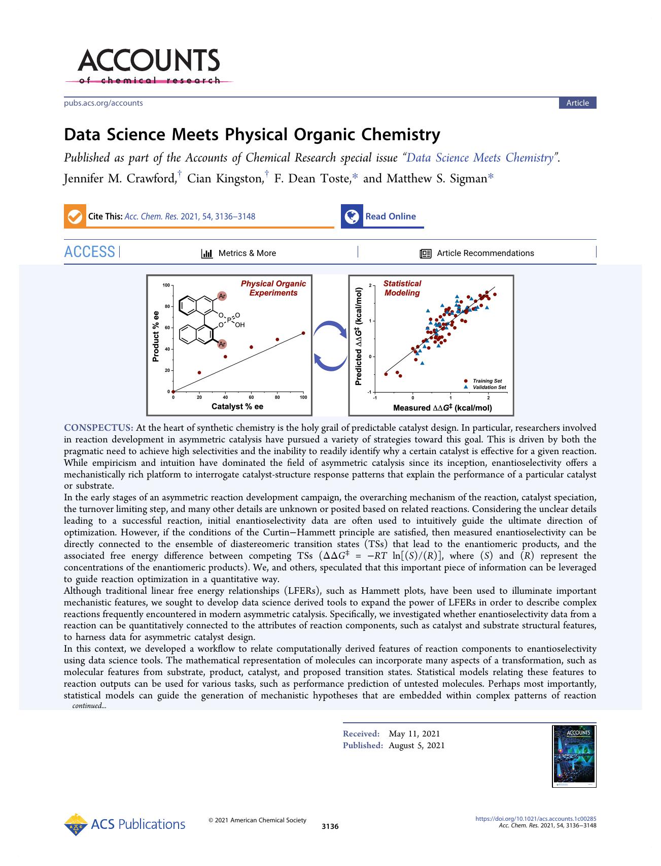 Data Science Meets Physical Organic Chemistry by Jennifer M. Crawford Cian Kingston F. Dean Toste and Matthew S. Sigman