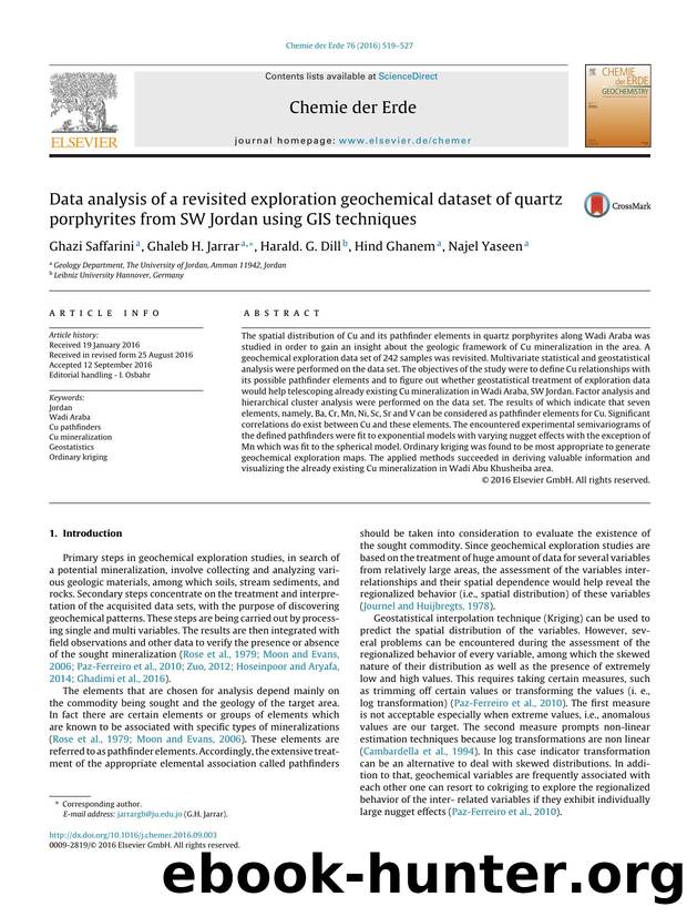 Data analysis of a revisited exploration geochemical dataset of quartz porphyrites from SW Jordan using GIS techniques by Ghazi Saffarini & Ghaleb H. Jarrar & Harald. G. Dill & Hind Ghanem & Najel Yaseen