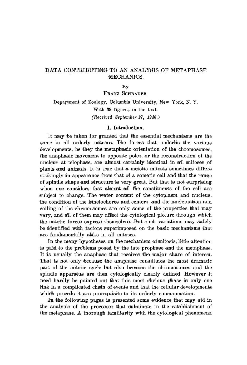 Data contributing to an analysis of metaphase mechanics by Unknown