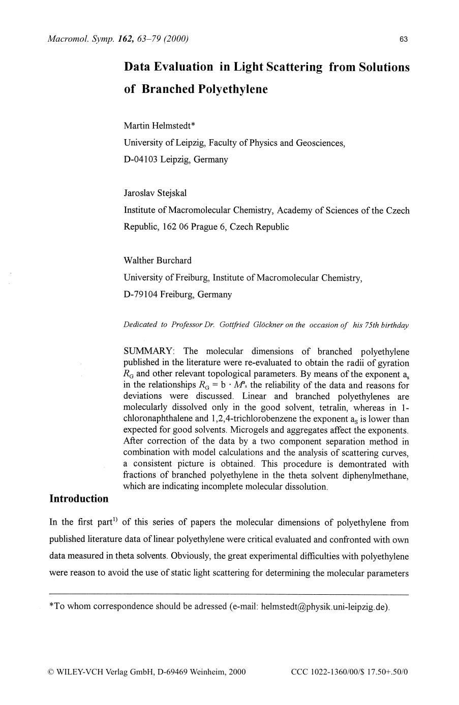 Data evaluation in light scattering from solutions of branched polyethylene by SOD