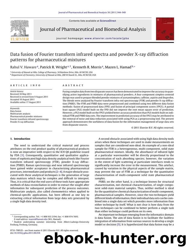 Data fusion of Fourier transform infrared spectra and powder X-ray diffraction patterns for pharmaceutical mixtures by Rahul V. Haware
