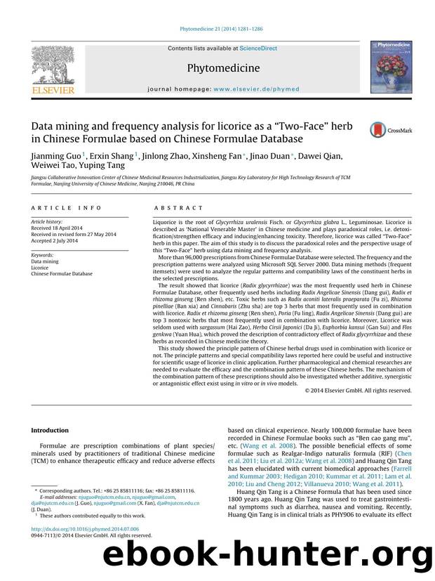Data mining and frequency analysis for licorice as a âTwo-Faceâ herb in Chinese Formulae based on Chinese Formulae Database by unknow