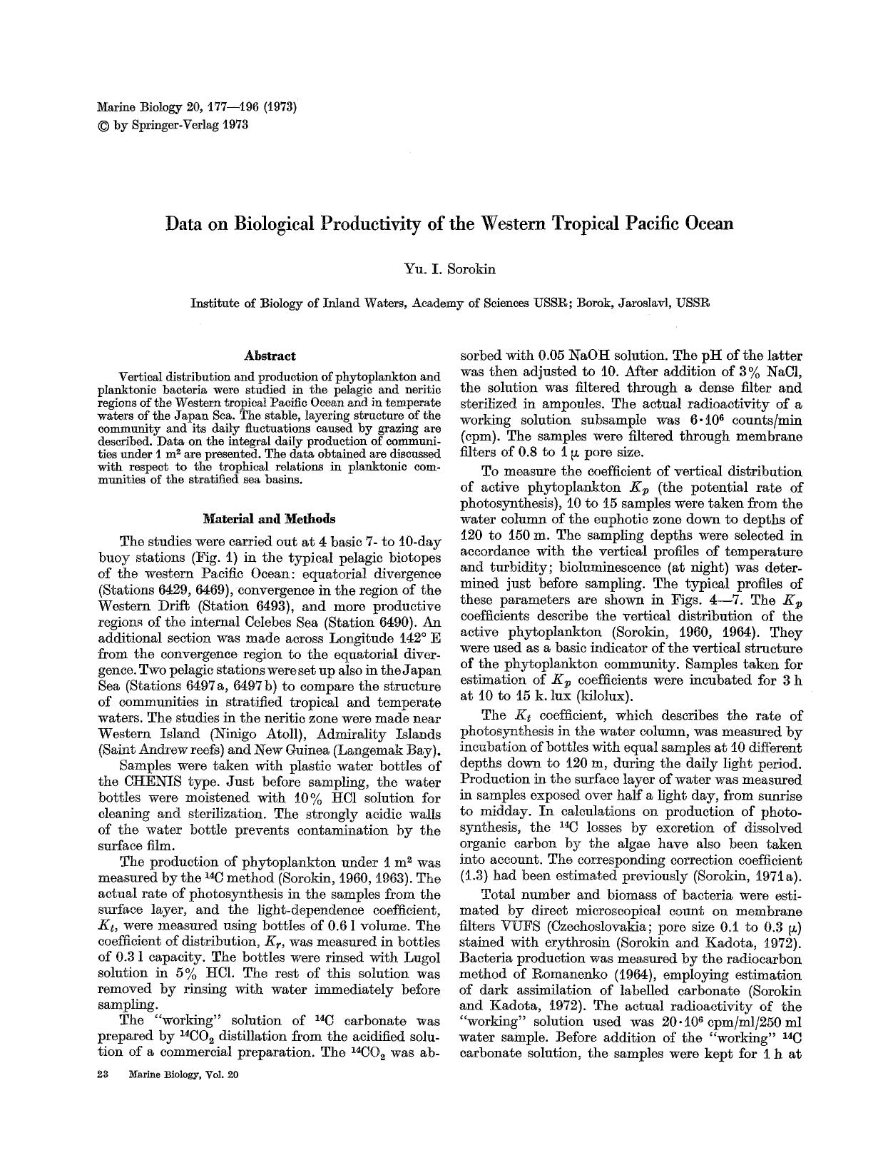 Data on biological productivity of the Western tropical Pacific Ocean by Unknown