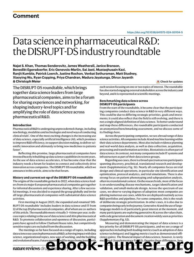Data science in pharmaceutical R&D: the DISRUPT-DS industry roundtable by unknow