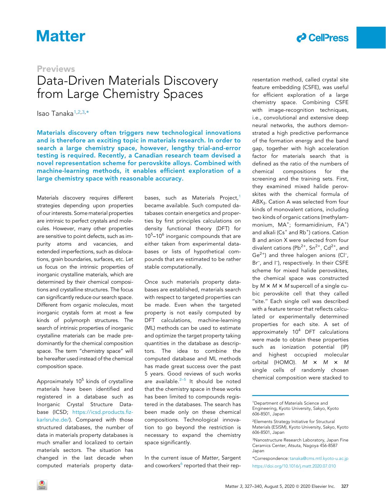 Data-Driven Materials Discovery from Large Chemistry Spaces by Isao Tanaka