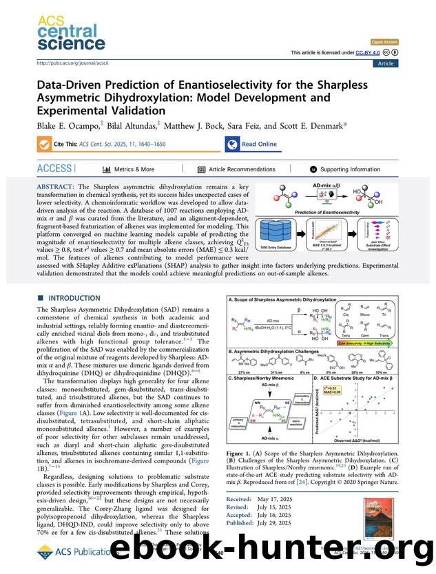 Data-Driven Prediction of Enantioselectivity for the Sharpless Asymmetric Dihydroxylation: Model Development and Experimental Validation by Blake E. Ocampo & Bilal Altundas & Matthew J. Bock & Sara Feiz & Scott E. Denmark