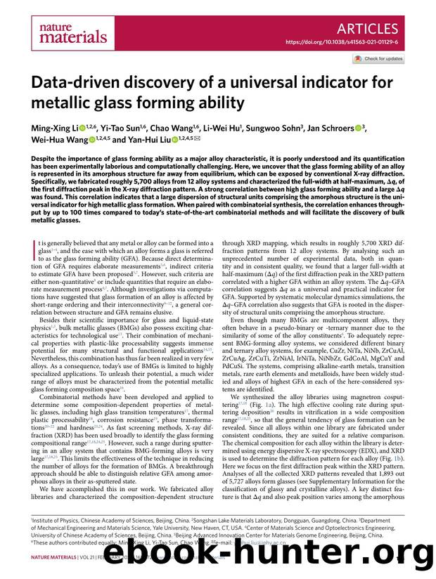 Data-driven discovery of a universal indicator for metallic glass forming ability by unknow