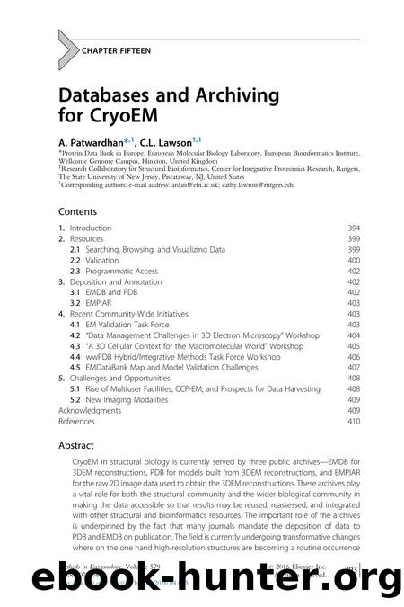 Databases and Archiving for CryoEM by A. Patwardhan & C.L. Lawson