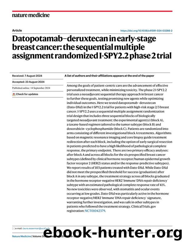 Datopotamabâderuxtecan in early-stage breast cancer: the sequential multiple assignment randomized I-SPY2.2 phase 2 trial by unknow