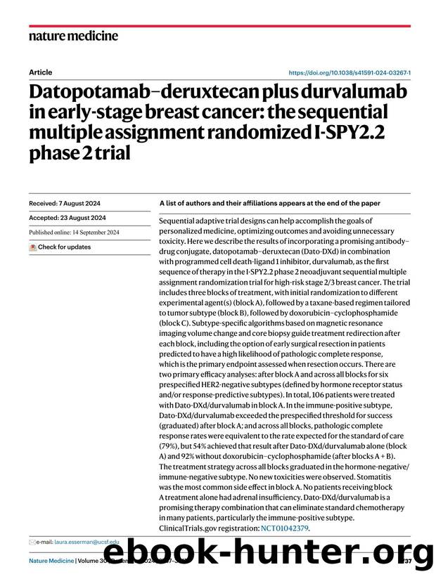 Datopotamabâderuxtecan plus durvalumab in early-stage breast cancer: the sequential multiple assignment randomized I-SPY2.2 phase 2 trial by unknow