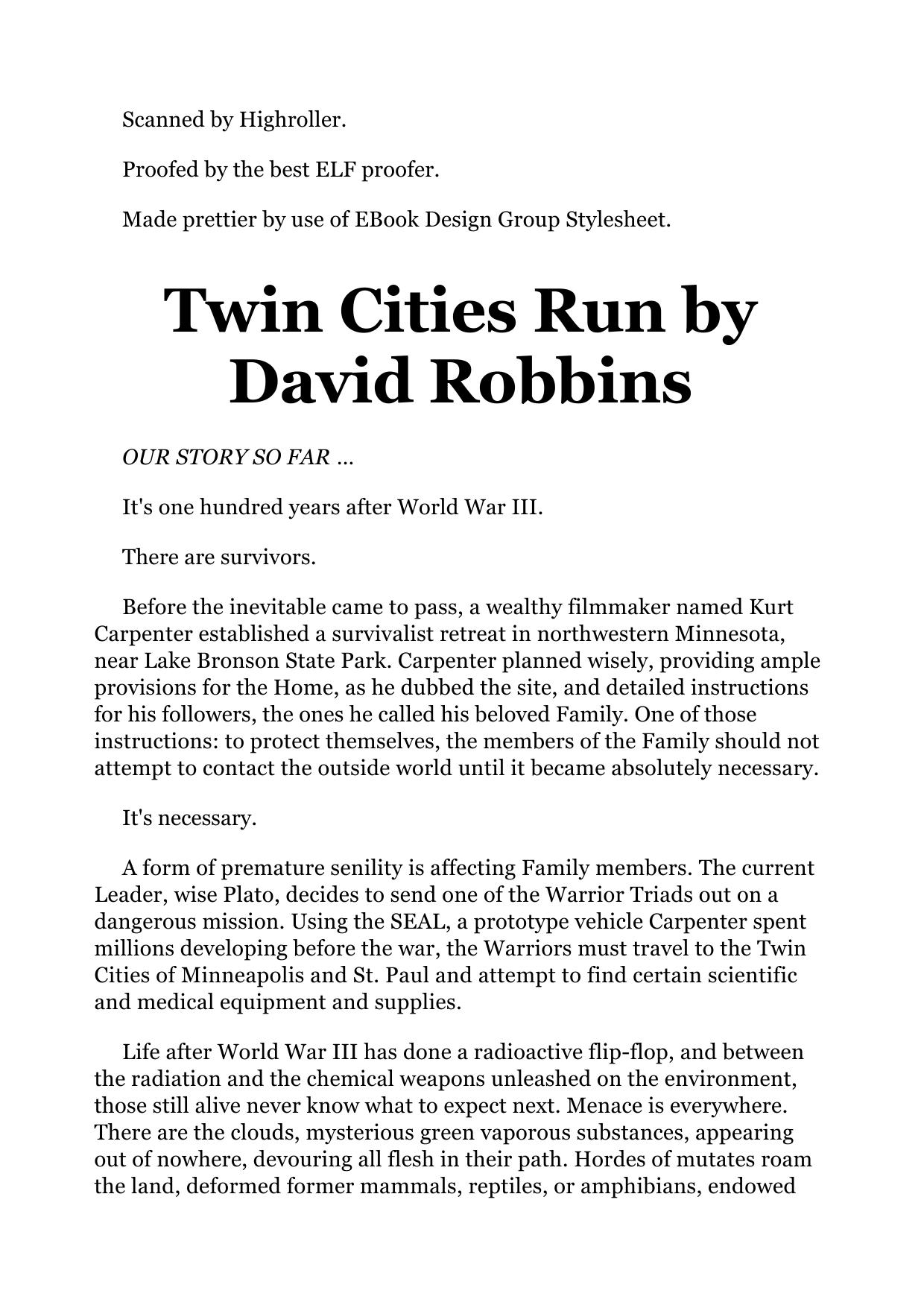David L Robbins Endworld 03 Twin Cities Run by Unknown