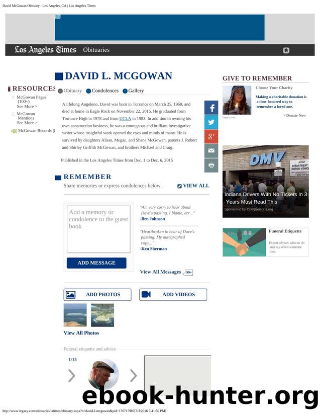 David McGowan Obituary - Los Angeles, CA | Los Angeles Times by Los Angeles CA Los Angeles Times