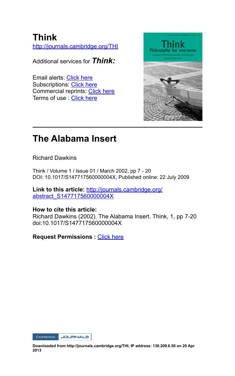 Dawkins, Richard by The Alabama Insert (2002)