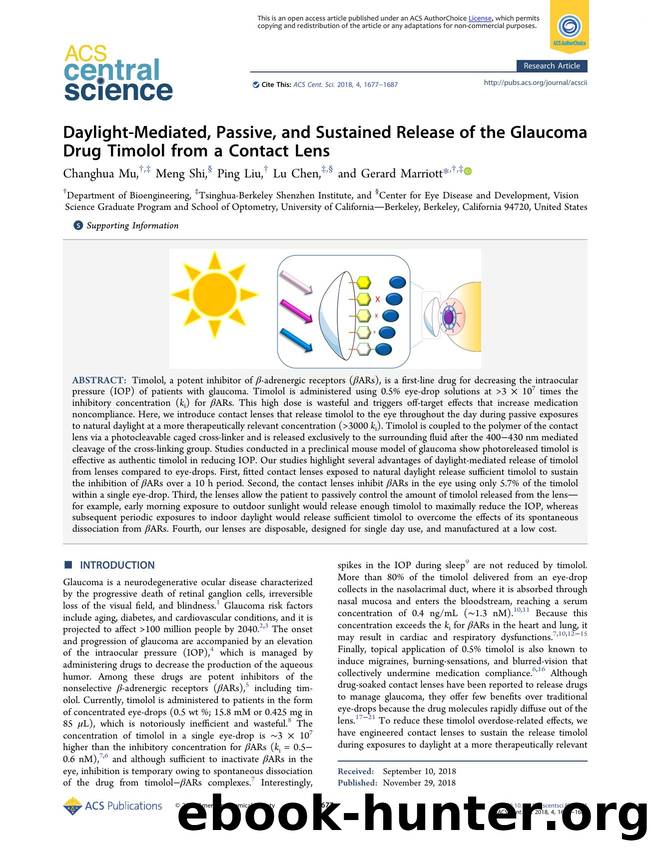 Daylight-Mediated, Passive, and Sustained Release of the Glaucoma Drug Timolol from a Contact Lens by Changhua Mu & Meng Shi & Ping Liu & Lu Chen & Gerard Marriott (ORCID: 0000-0003-3197-4839)