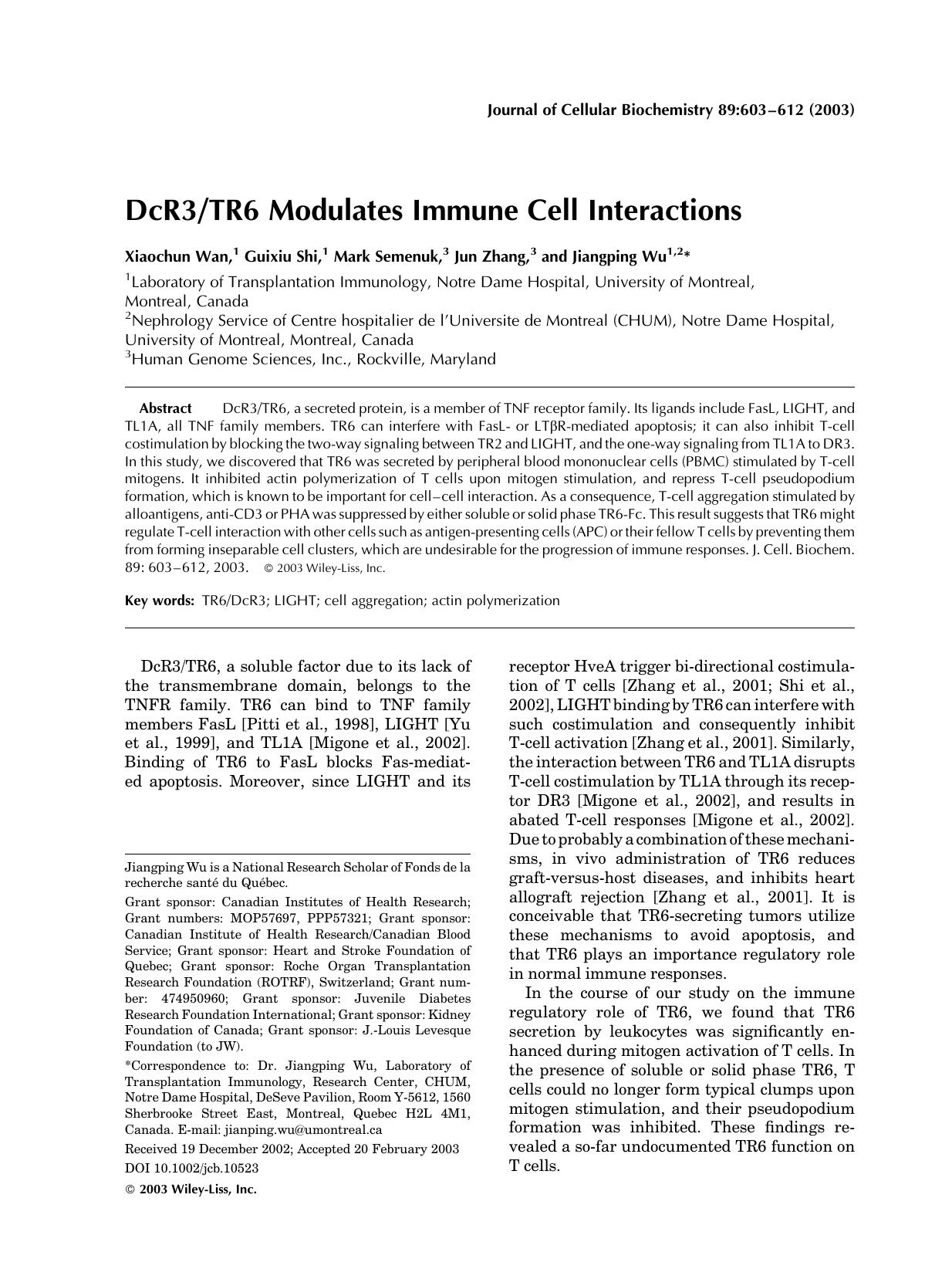 DcR3TR6 modulates immune cell interactions by Unknown