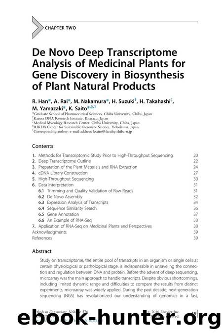 De Novo Deep Transcriptome Analysis of Medicinal Plants for Gene Discovery in Biosynthesis of Plant Natural Products by R. Han & A. Rai & M. Nakamura & H. Suzuki & H. Takahashi & M. Yamazaki & K. Saito