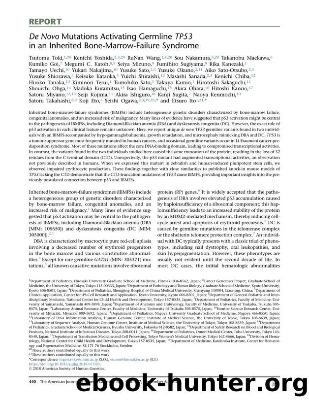 De Novo Mutations Activating Germline TP53 in an Inherited Bone-Marrow-Failure Syndrome by unknow