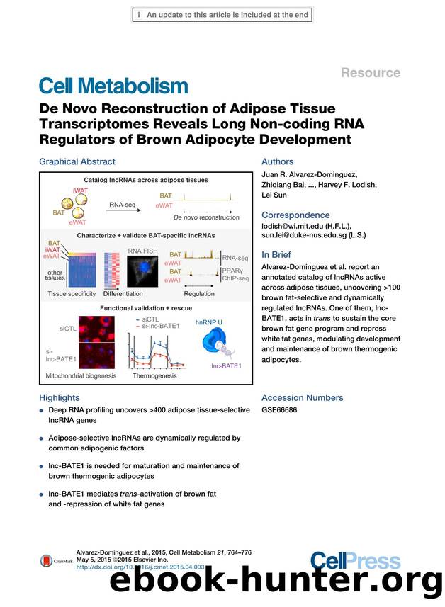 De Novo Reconstruction of Adipose Tissue Transcriptomes Reveals Long Non-coding RNA Regulators of Brown Adipocyte Development by unknow