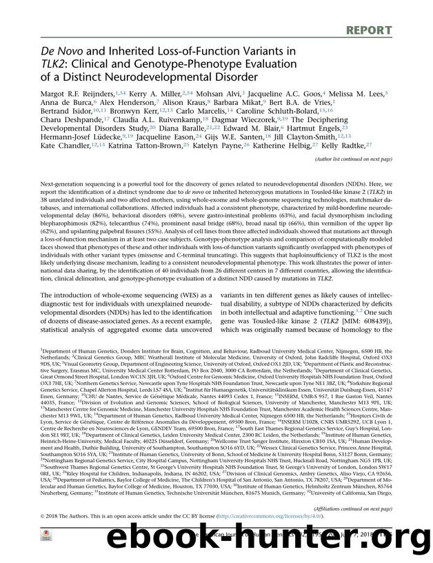 De Novo and Inherited Loss-of-Function Variants in TLK2: Clinical and Genotype-Phenotype Evaluation of a Distinct Neurodevelopmental Disorder by unknow