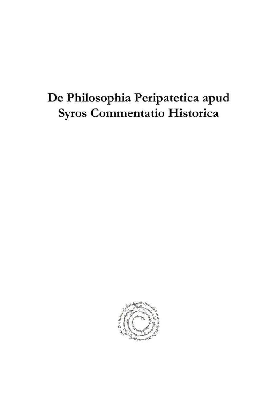 De Philosophia Peripatetica apud Syros Commentatio Historica (Analecta Gorgiana) (English and Latin Edition) by Ernest Renan