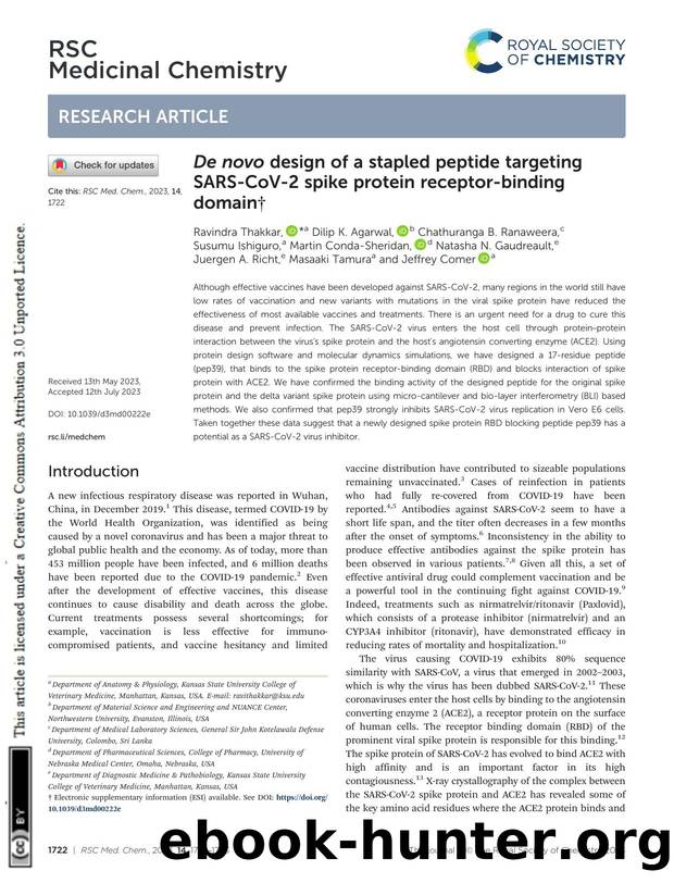 De novo design of a stapled peptide targeting SARS-CoV-2 spike protein receptor-binding domain by unknow
