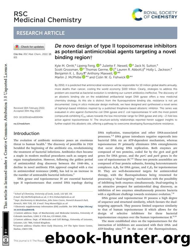 De novo design of type II topoisomerase inhibitors as potential antimicrobial agents targeting a novel binding region by unknow