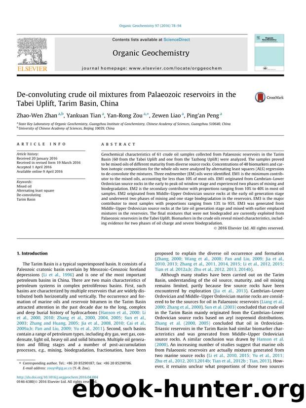 De-convoluting crude oil mixtures from Palaeozoic reservoirs in the Tabei Uplift, Tarim Basin, China by Zhao-Wen Zhan & Yankuan Tian & Yan-Rong Zou & Zewen Liao & Ping’an Peng