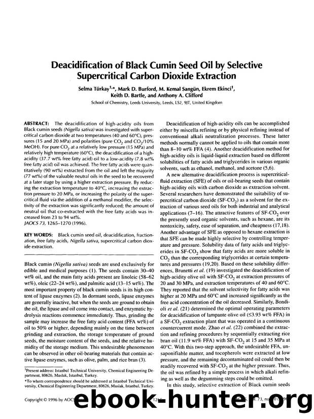 Deacidification of black cumin seed oil by selective supercritical carbon dioxide extraction by Unknown