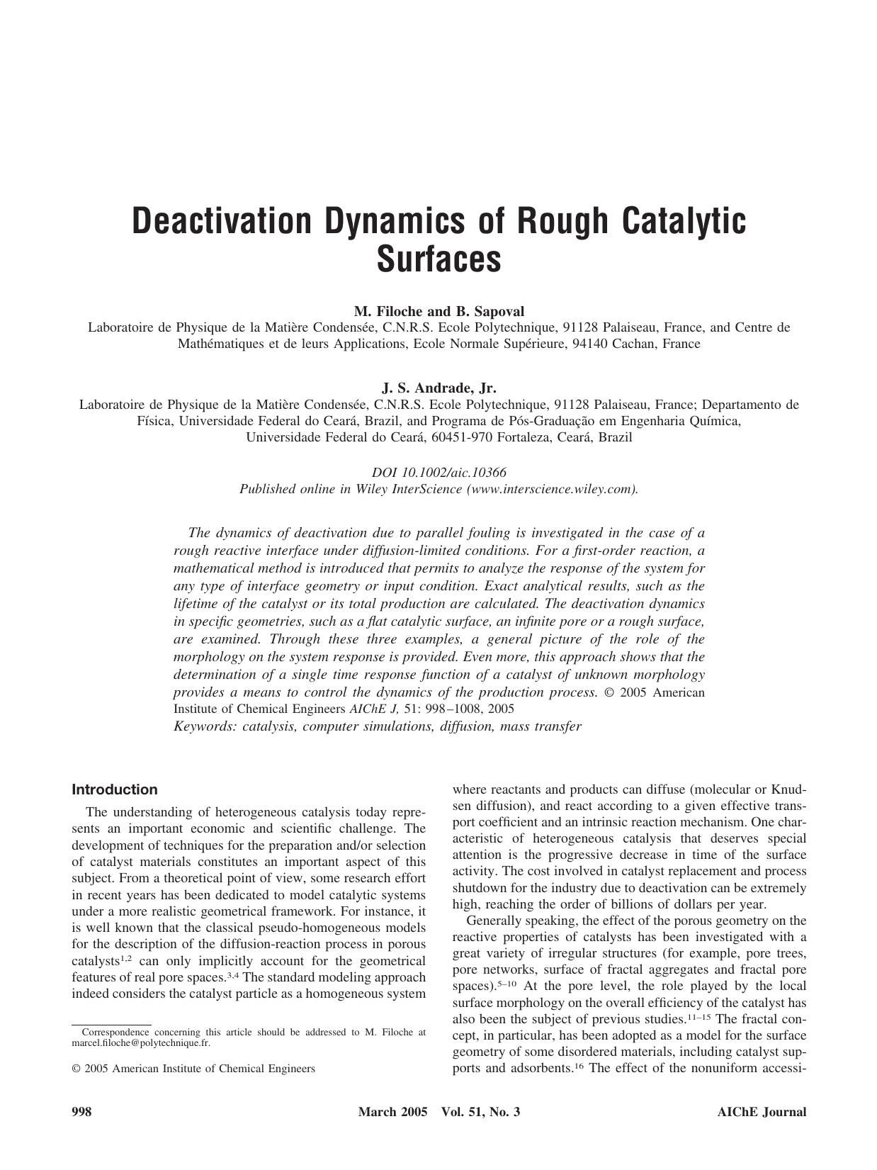 Deactivation dynamics of rough catalytic surfaces by Unknown