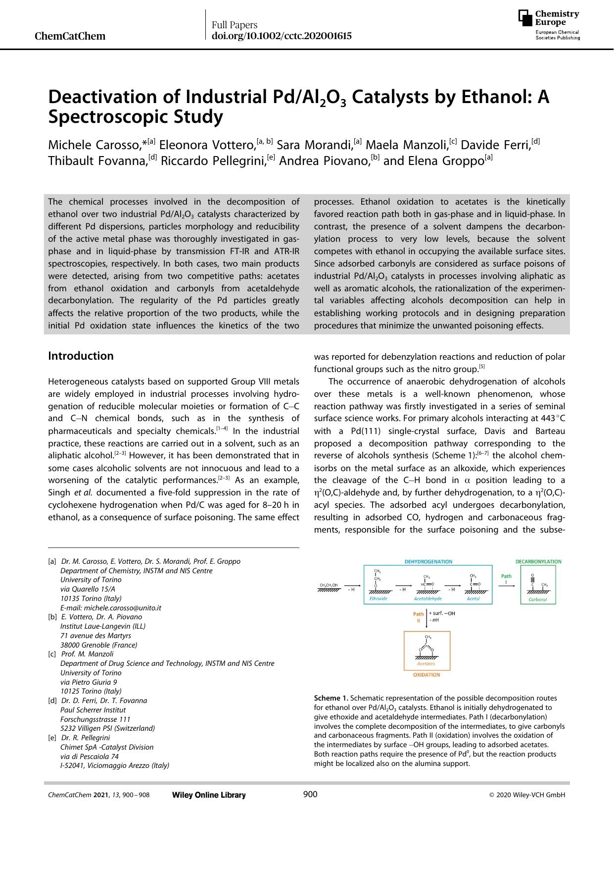 Deactivation of Industrial PdAl2O3 Catalysts by Ethanol: A Spectroscopic Study by Unknown